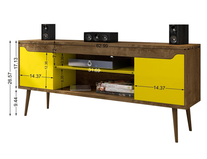 Meuble pour téléviseur Bradley de Manhattan Comfort de 62,99 po avec 2 tablettes multimédias et 2 tablettes de rangement - brun rustique et blanc