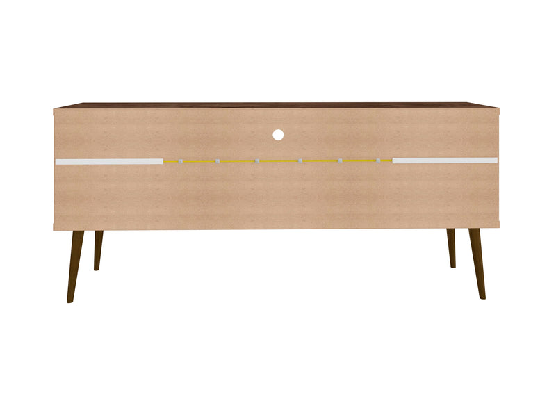 Meuble pour téléviseur Bradley de Manhattan Comfort de 62,99 po avec 2 tablettes multimédias et 2 tablettes de rangement - brun rustique et blanc