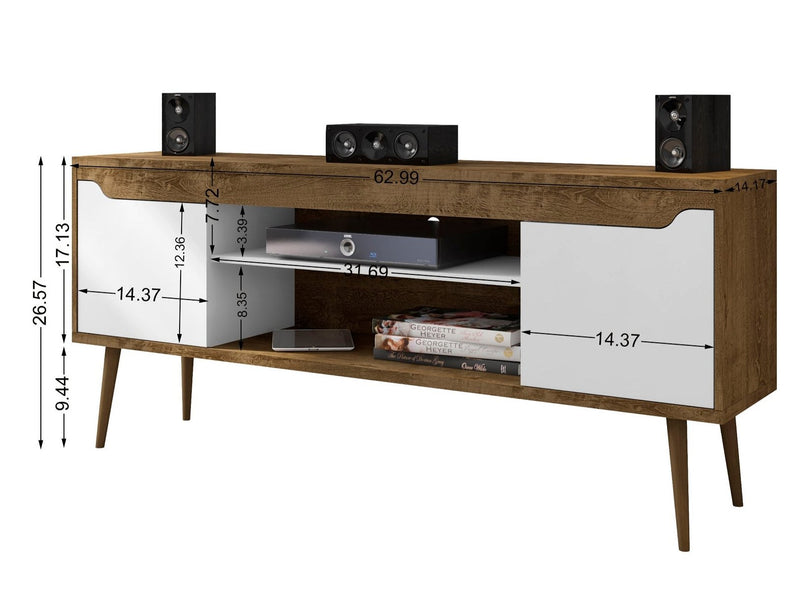 Meuble pour téléviseur Bradley de Manhattan Comfort de 62,99 po avec 2 tablettes multimédias et 2 tablettes de rangement - brun rustique