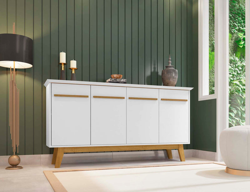 Desserte Yonkers de Manhattan Comfort de 62,99 po avec pattes en bois massif et 2 armoires - blanche