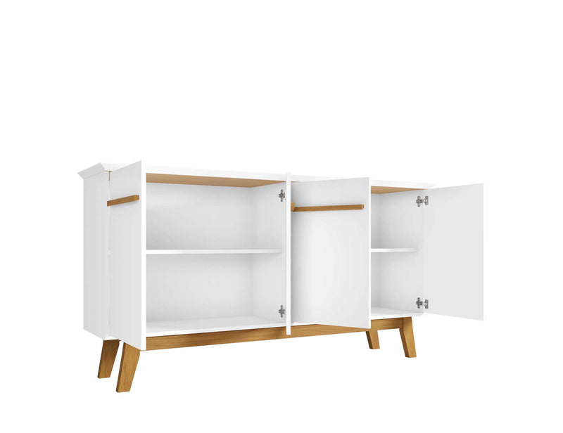 Desserte Yonkers de Manhattan Comfort de 62,99 po avec pattes en bois massif et 2 armoires - blanche