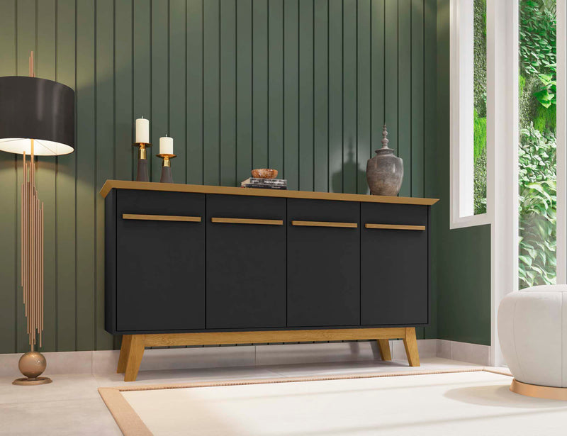 Desserte Yonkers de Manhattan Comfort de 62,99 po avec pattes en bois massif et 2 armoires - noire et cannelle