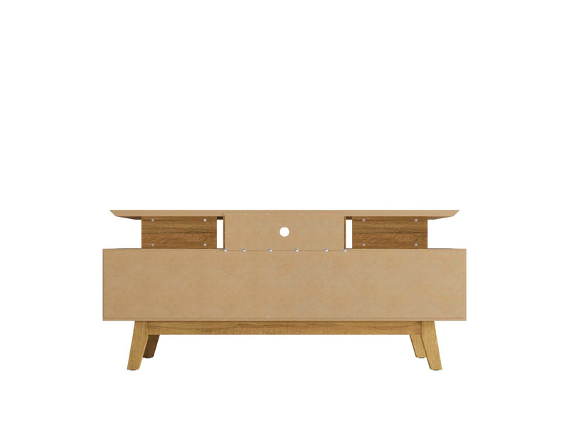 Meuble pour téléviseur Yonkers de Manhattan Comfort de 62,99 po avec pattes en bois massif et 6 compartiments de rangement multimédia - noir et cannelle