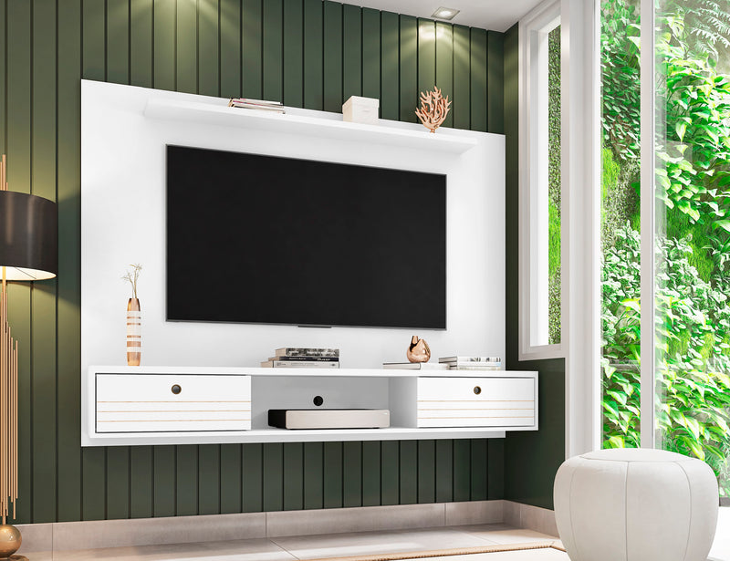 Meuble audio-vidéo mural flottant Liberty de Manhattan Comfort de 70,86 po avec tablette en hauteur - blanc