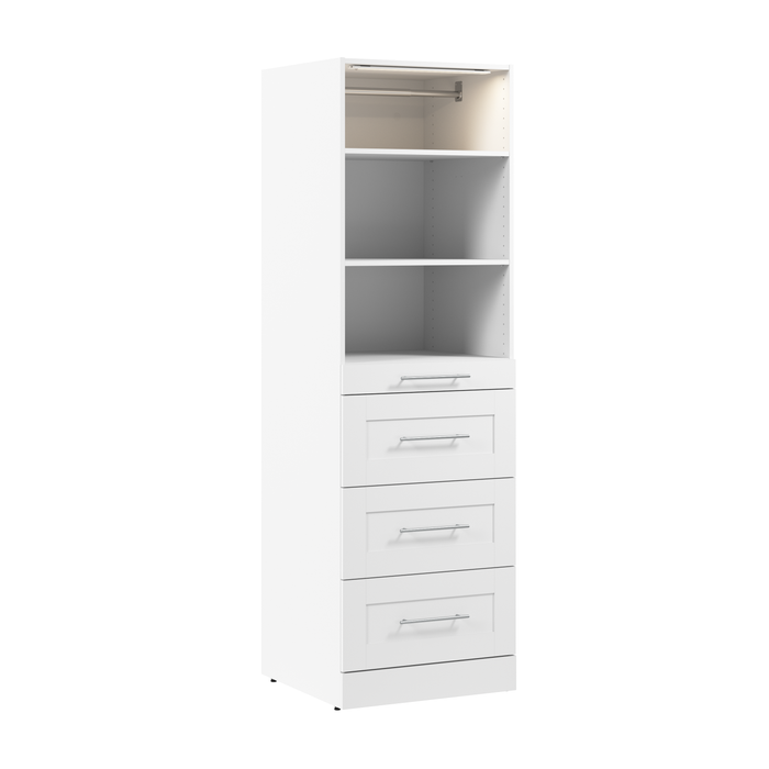 Système de tour garde-robe et pièce-penderie modulaire Florence de Bestar de 25 po avec éclairage à DEL, tablettes et 4 tiroirs de style Shaker - blanche