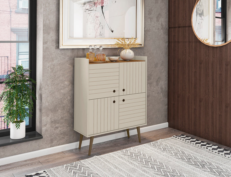Armoire décorative Bogart de Manhattan Comfort de style moderne du milieu du 20e siècle - blanc cassé et naturelle