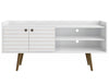 Meuble pour téléviseur Bogart de Manhattan Comfort de 53,54 po de style moderne du milieu du 20e siècle - blanc et naturel