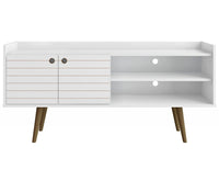 Meuble pour téléviseur Bogart de Manhattan Comfort de 53,54 po de style moderne du milieu du 20e siècle - blanc et naturel