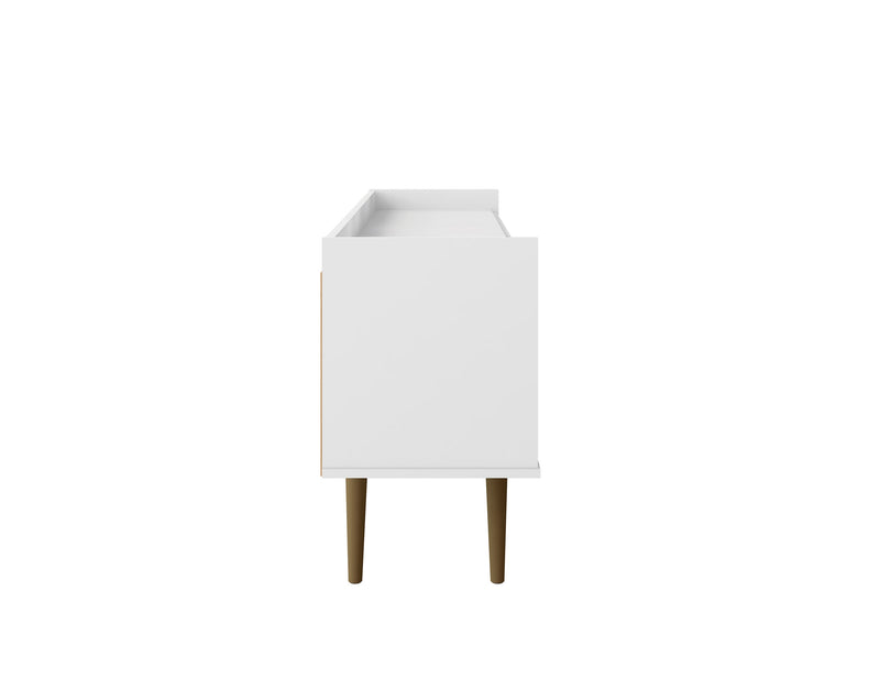 Meuble pour téléviseur Bogart de Manhattan Comfort de 53,54 po de style moderne du milieu du 20e siècle - blanc et naturel