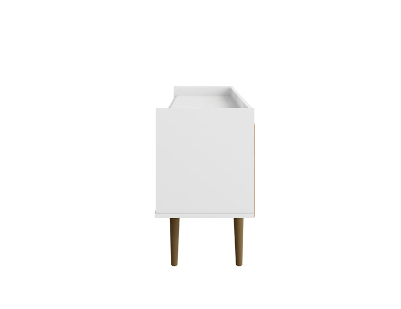 Meuble pour téléviseur Bogart de Manhattan Comfort de 53,54 po de style moderne du milieu du 20e siècle - blanc et naturel