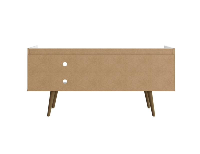 Meuble pour téléviseur Bogart de Manhattan Comfort de 53,54 po de style moderne du milieu du 20e siècle - blanc et naturel