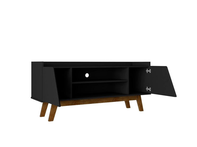 Meuble pour téléviseur Marcus de Manhattan Comfort de 53,14 po de style moderne du milieu du 20e siècle avec pattes en bois massif - noir mat