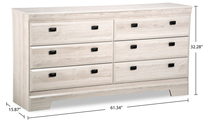 Commode Yorkdale de 61,4 po (L) x 32,3 po (H) à 6 tiroirs pour la chambre à coucher, fabriquée au Canada - blanche