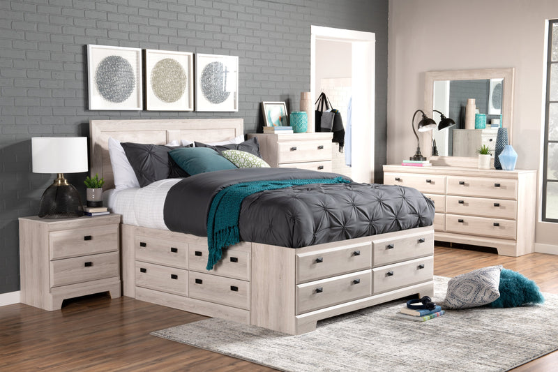 Ensemble de chambre à coucher Yorkdale 5 pièces avec lit de rangement à 12 tiroirs, commode et miroir, blanc - format grand lit