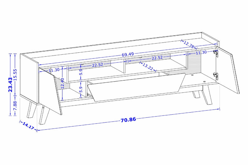 Meuble pour téléviseur Marcus de Manhattan Comfort de 70,86 po de style moderne du milieu du 20e siècle avec pattes en bois massif - gris et naturel
