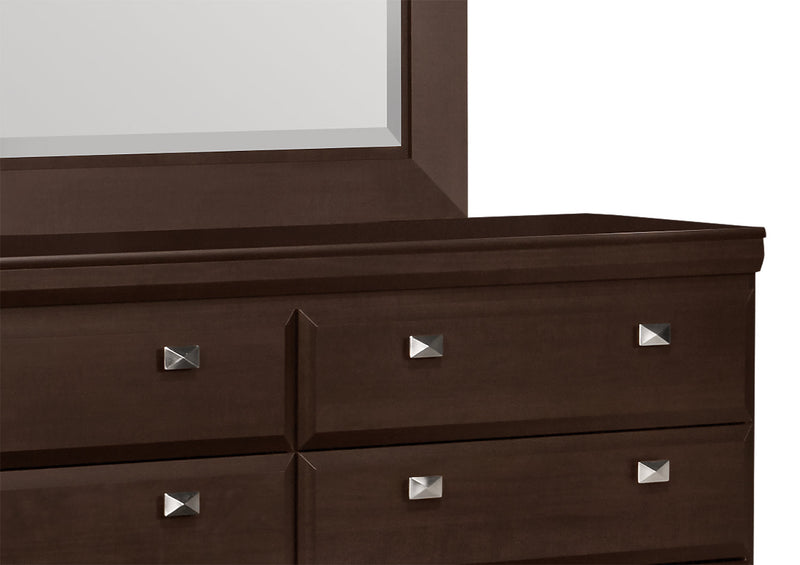 Ensemble de chambre à coucher Yorkdale 6 pièces avec lit de rangement à 12 tiroirs, commode, miroir et table de nuit, brun - format lit double
