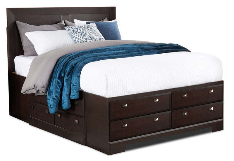 Ensemble de chambre à coucher Yorkdale 6 pièces avec lit de rangement à 12 tiroirs, commode, miroir et table de nuit, brun - format lit double