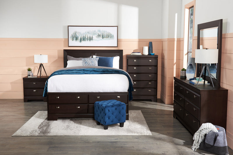 Ensemble de chambre à coucher Yorkdale 6 pièces avec lit de rangement à 12 tiroirs, commode, miroir et table de nuit, brun - format lit double