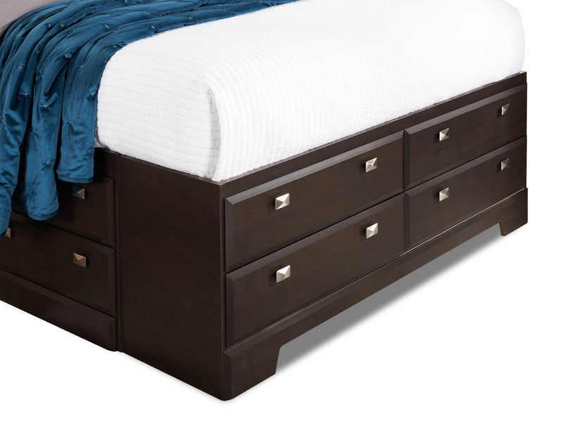 Ensemble de chambre à coucher Yorkdale 6 pièces avec lit de rangement à 12 tiroirs, commode, miroir et table de nuit, brun - format lit double