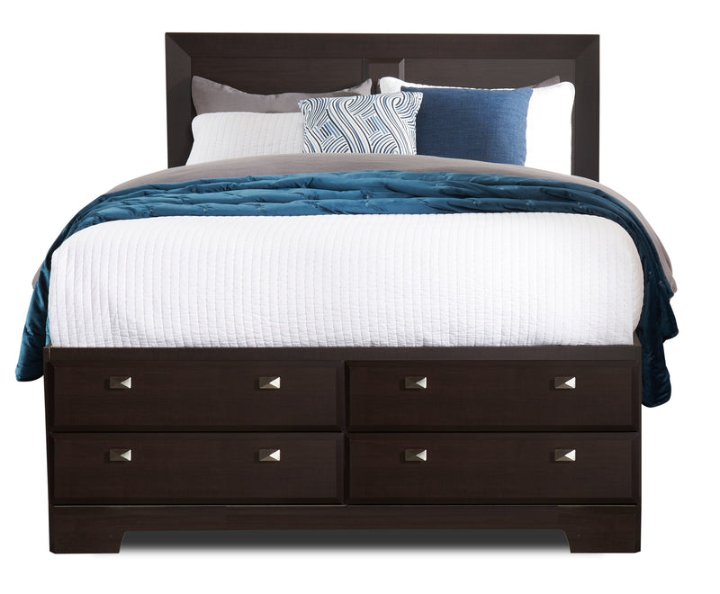 Ensemble de chambre à coucher Yorkdale 6 pièces avec lit de rangement à 12 tiroirs, commode, miroir et table de nuit, brun - format lit double