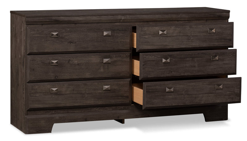 Commode Yorkdale de 61,4 po (L) x 32,3 po (H) à 6 tiroirs pour la chambre à coucher, fabriquée au Canada - grise