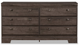 Commode Yorkdale de 61,4 po (L) x 32,3 po (H) à 6 tiroirs pour la chambre à coucher, fabriquée au Canada - grise
