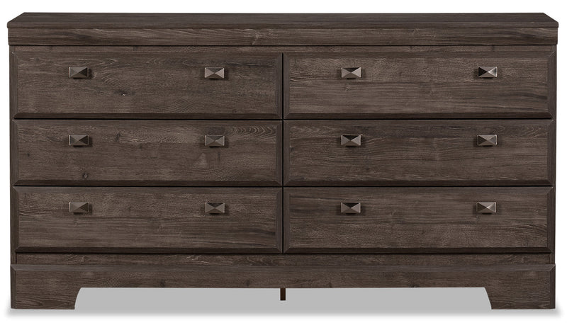 Commode Yorkdale de 61,4 po (L) x 32,3 po (H) à 6 tiroirs pour la chambre à coucher, fabriquée au Canada - grise