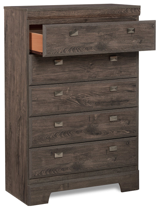 Commode verticale Yorkdale de 31,1 po (L) x 47,4 po (H) à 5 tiroirs pour la chambre à coucher, fabriquée au Canada - grise