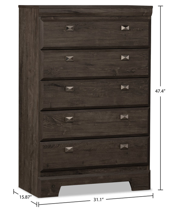 Commode verticale Yorkdale de 31,1 po (L) x 47,4 po (H) à 5 tiroirs pour la chambre à coucher, fabriquée au Canada - grise