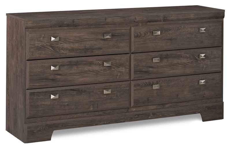 Commode Yorkdale de 61,4 po (L) x 32,3 po (H) à 6 tiroirs pour la chambre à coucher, fabriquée au Canada - grise