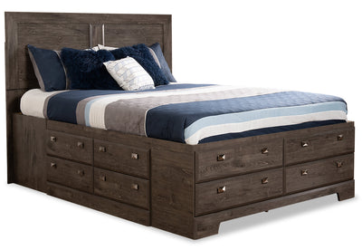 Yorkdale Grey Full Storage Bed - {Contemporary} style Bed in Alabaster Oak {Engineered Wood}