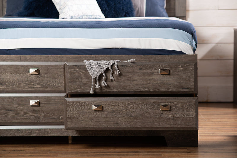 Lit plateforme Yorkdale fabriqué au Canada avec tête de lit et cadre de rangement à 12 tiroirs, gris - format grand lit