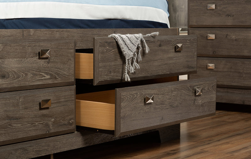 Ensemble de chambre à coucher Yorkdale 5 pièces avec lit de rangement à 12 tiroirs, commode et miroir, gris - format grand lit