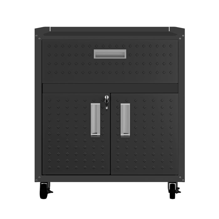 Armoire mobile Fortress de Manhattan Comfort de 31,5 po en métal texturé avec tiroir et 2 tablettes réglables pour le garage - gris anthracite