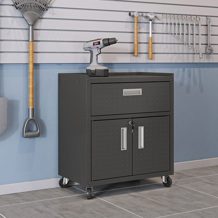Armoire mobile Fortress de Manhattan Comfort de 31,5 po en métal texturé avec tiroir et 2 tablettes réglables pour le garage - gris anthracite