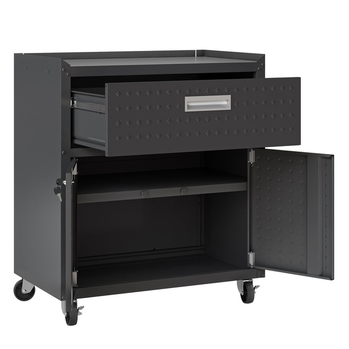Armoire mobile Fortress de Manhattan Comfort de 31,5 po en métal texturé avec tiroir et 2 tablettes réglables pour le garage - gris anthracite