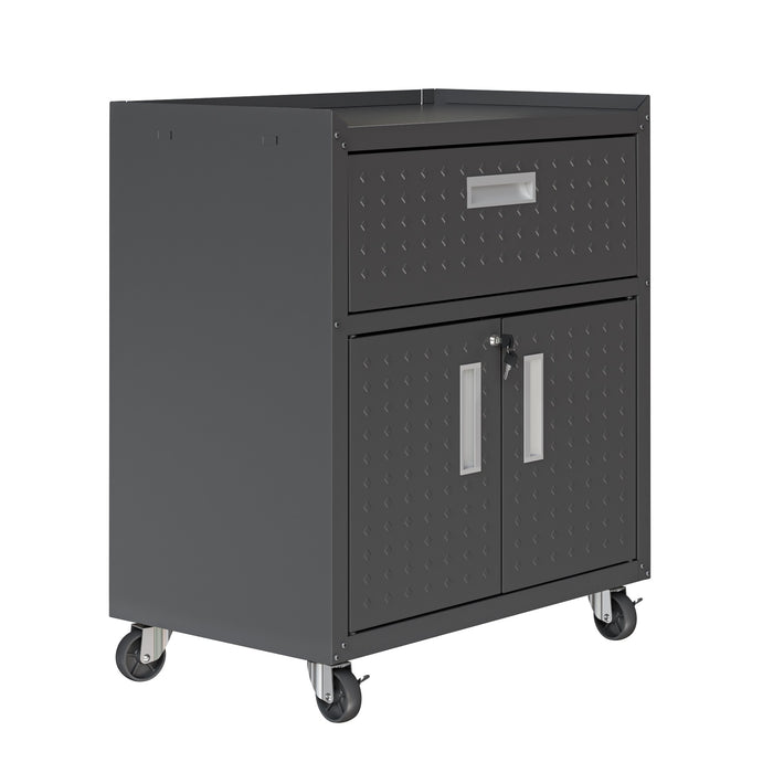 Armoire mobile Fortress de Manhattan Comfort de 31,5 po en métal texturé avec tiroir et 2 tablettes réglables pour le garage - gris anthracite