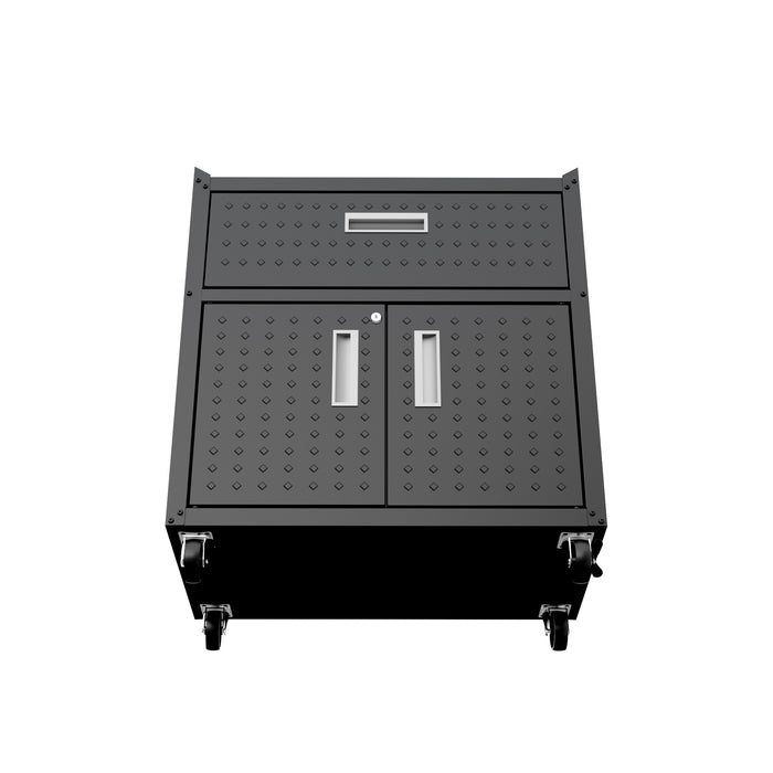 Armoire mobile Fortress de Manhattan Comfort de 31,5 po en métal texturé avec tiroir et 2 tablettes réglables pour le garage - gris anthracite