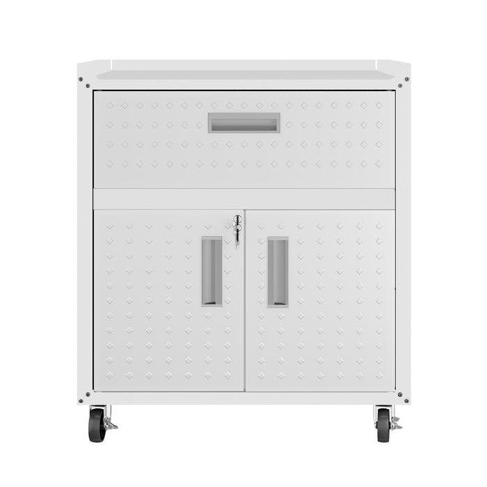 Armoire mobile Fortress de Manhattan Comfort de 31,5 po en métal texturé avec tiroir et 2 tablettes réglables pour le garage - blanche