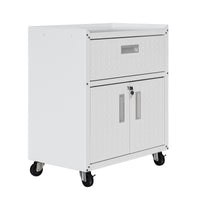 Armoire mobile Fortress de Manhattan Comfort de 31,5 po en métal texturé avec tiroir et 2 tablettes réglables pour le garage - blanche