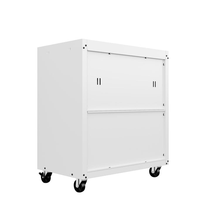 Armoire mobile Fortress de Manhattan Comfort de 31,5 po en métal texturé avec tiroir et 2 tablettes réglables pour le garage - blanche
