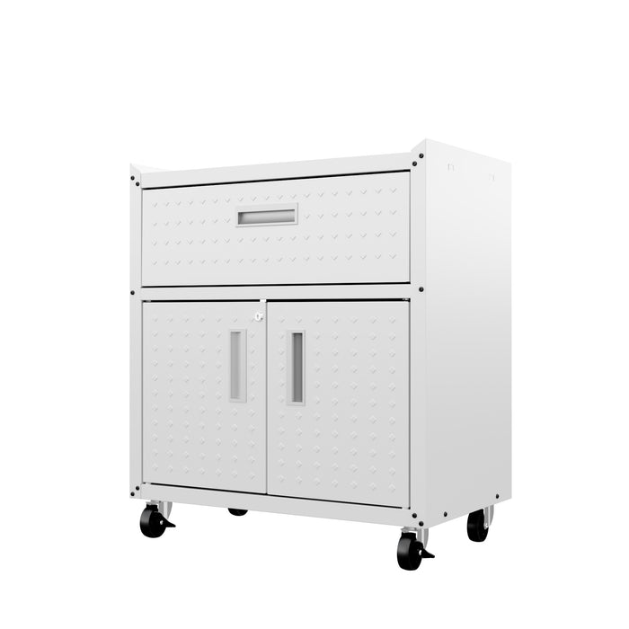Armoire mobile Fortress de Manhattan Comfort de 31,5 po en métal texturé avec tiroir et 2 tablettes réglables pour le garage - blanche
