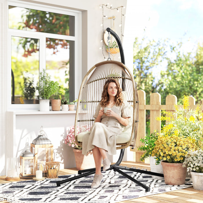 Chaise suspendue œuf Outsunny avec support, chaise hamac pliable, beige