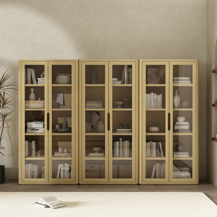 Armoire bibliotheque moderne Rivington 38\" en chene naturel - Ensemble de 3
