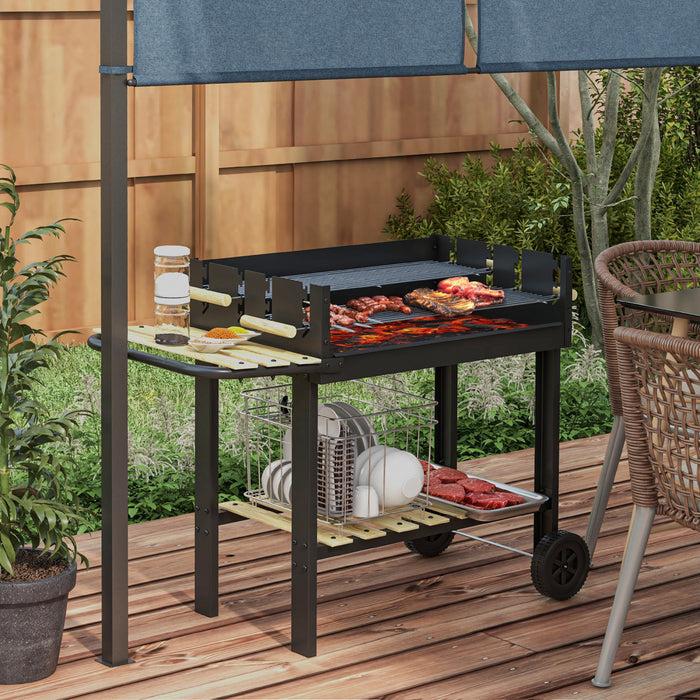 Outsunny Barbecue au Charbon avec Double Grille Reglable, Noir