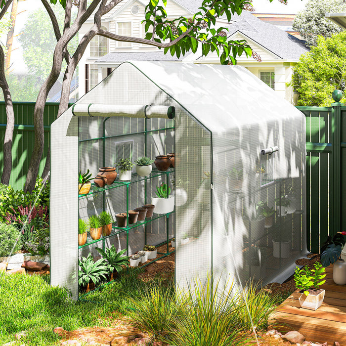 Outsunny Serre de Jardin avec 3 Niveaux et 12 Etageres, Petite Serre, Blanc