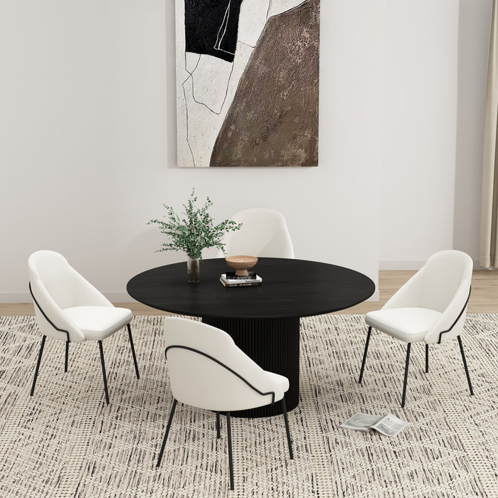 Chaise de salle a manger moderne Gracie en cuir vegetalien et metal, blanc et noir - Lot de 4