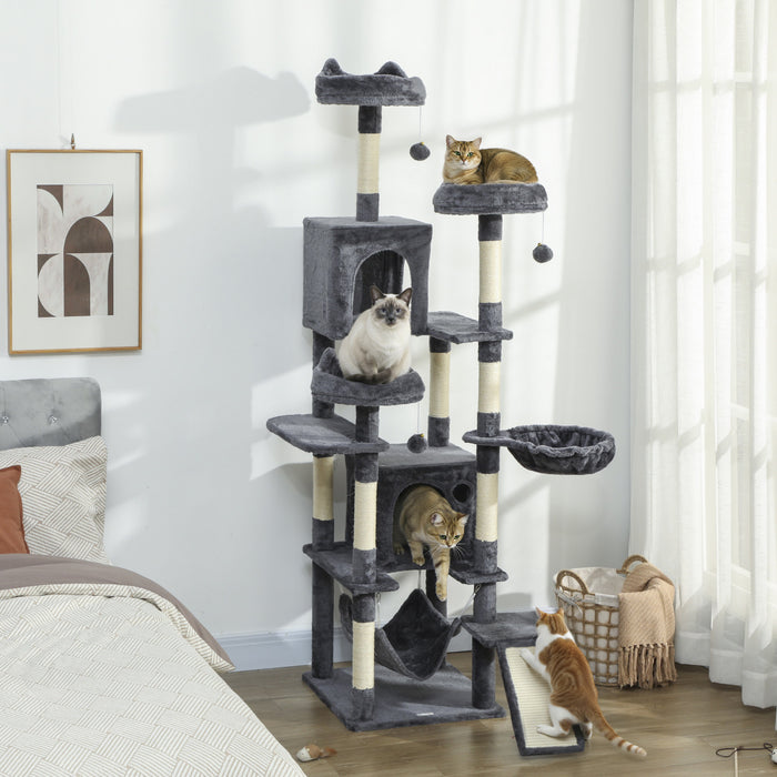 76\" Cat Tree, Large Cat Tower for Indoor Cats, Dark Grey