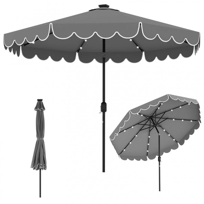 Parasol solaire Costway 10 FT avec 24 LED, 8 baleines et reglage d'inclinaison, gris
