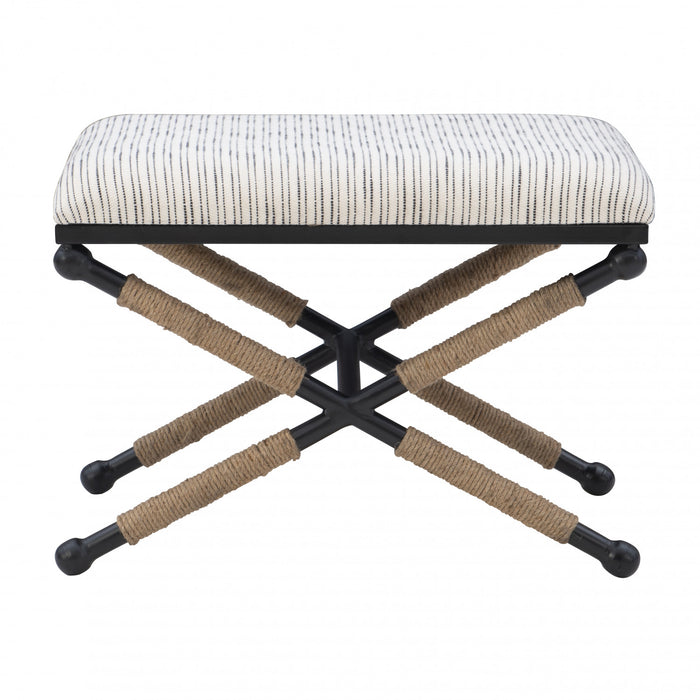 Pouf d’appoint Ashburn Campaign en tissu rayé - noir